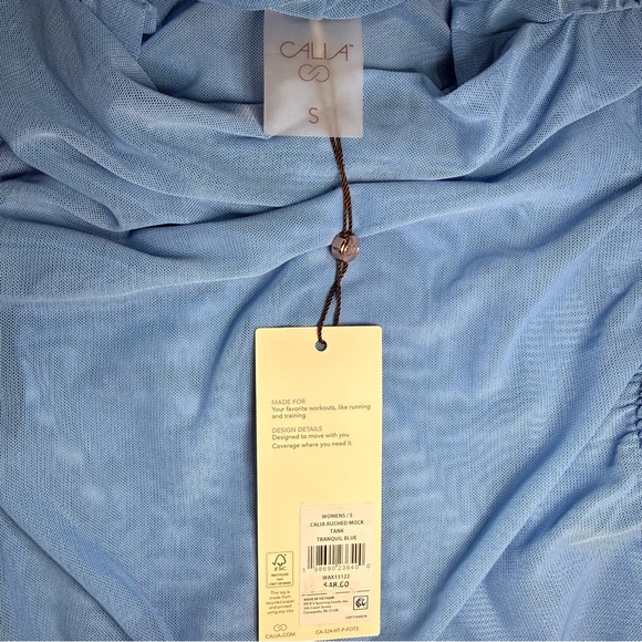 NWT Calia Ruched Mock Neck Mesh Tank Tranquil Light Blue Small Yoga Pilates - Picture 6 of 10